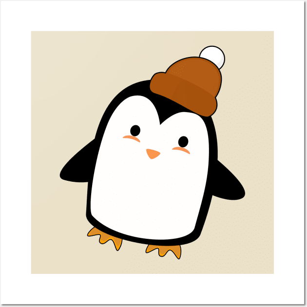 Kawaii Penguin with a beanie Wall Art by happinessinatee